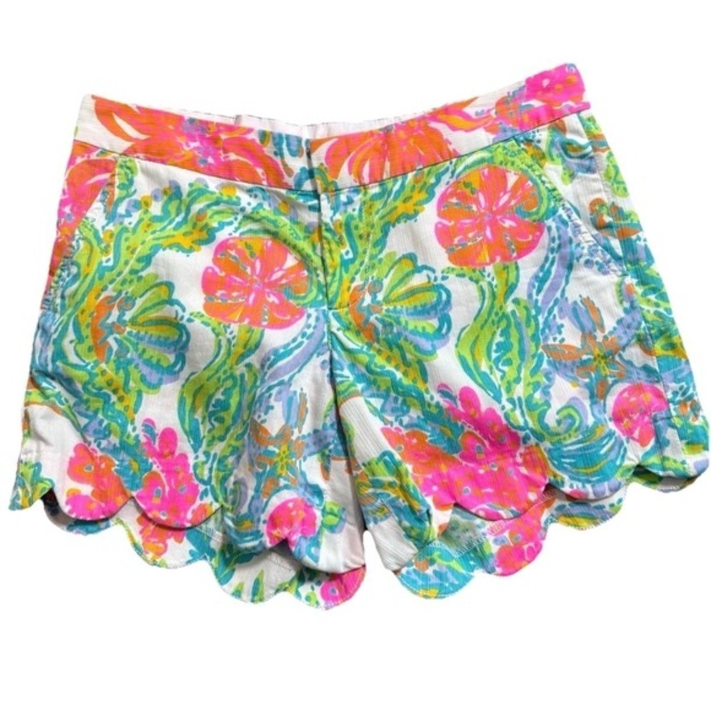 Lilly Pulitzer Buttercup Shorts Womens 0‎ Pre-Owned Shorts Scallop Hem Floral